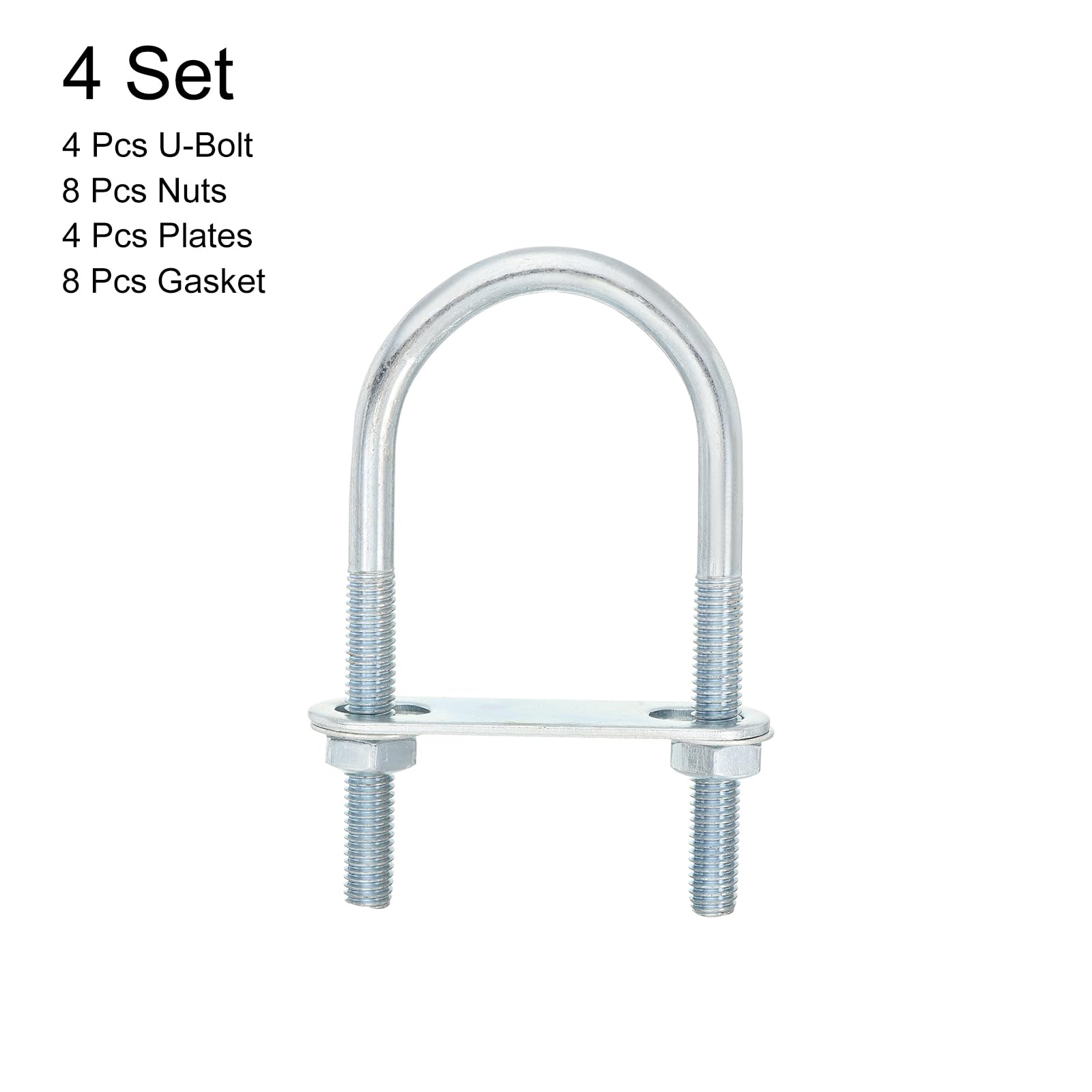 QUARKZMAN 4Pcs Pernos en U Redondos M8, Ancho Interior de 45mm, Longitud de 100mm Perno de Abrazadera en U con Tuercas y Placas, de Acero al Carbono para Reparación Tuberías y Industriale