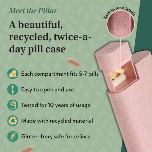 Image of Pillar AM /PM Pill Box Organizer Two Times a Day | Aesthetic 7 Day Tablet Organizer 2 Times A Day | Beautiful Weekly Pill Box for Day and Night Medication (Soft Pink)