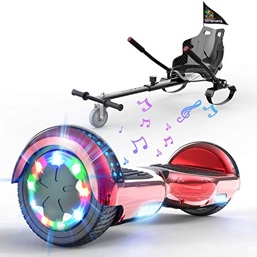 Hoverboard mit Sitz, Hoverkart komplett für Kinder, Elektro Scooter Go-Kart mit Bluetooth und LED-Lichtern, Elektro Skateboard mit Set,