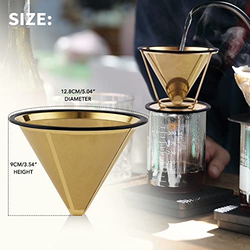 Wedrink Stainless Steel Pour Over Coffee Filter Reusable And Permanent V60 Coffee Cone Dripper Mesh Coffee Filter Paperless Coffee Maker (Gold) #TOP3