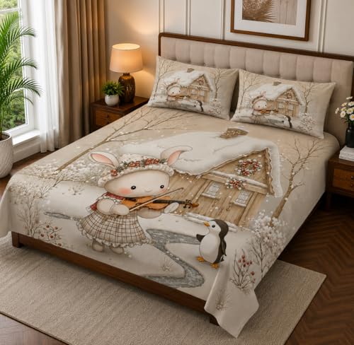 Image of 7D Digital Printed King Size Bedsheet with 2 Pillow Covers | Soft Premium Cotton Feel Microfiber Double Bed Bedsheet | Breathable, Wrinkle Free & Fade Resistant | (White, KingSize-225x250CM)