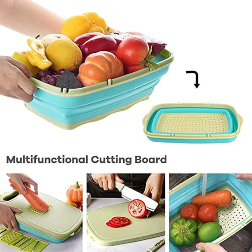 Collapsible Cutting Board,Cutting Board Set Multifunctional Collapsible Basket Drain Vegetable Slicer Cutters Knives Collapsible Colander 9 In 1(Green) #TOP1