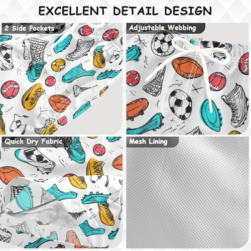 Boys Quick Dry Swim Trunks with Pockets Doodle Football Sport Ball Beach Shorts for Kids, Toddler Swimsuit Boy3