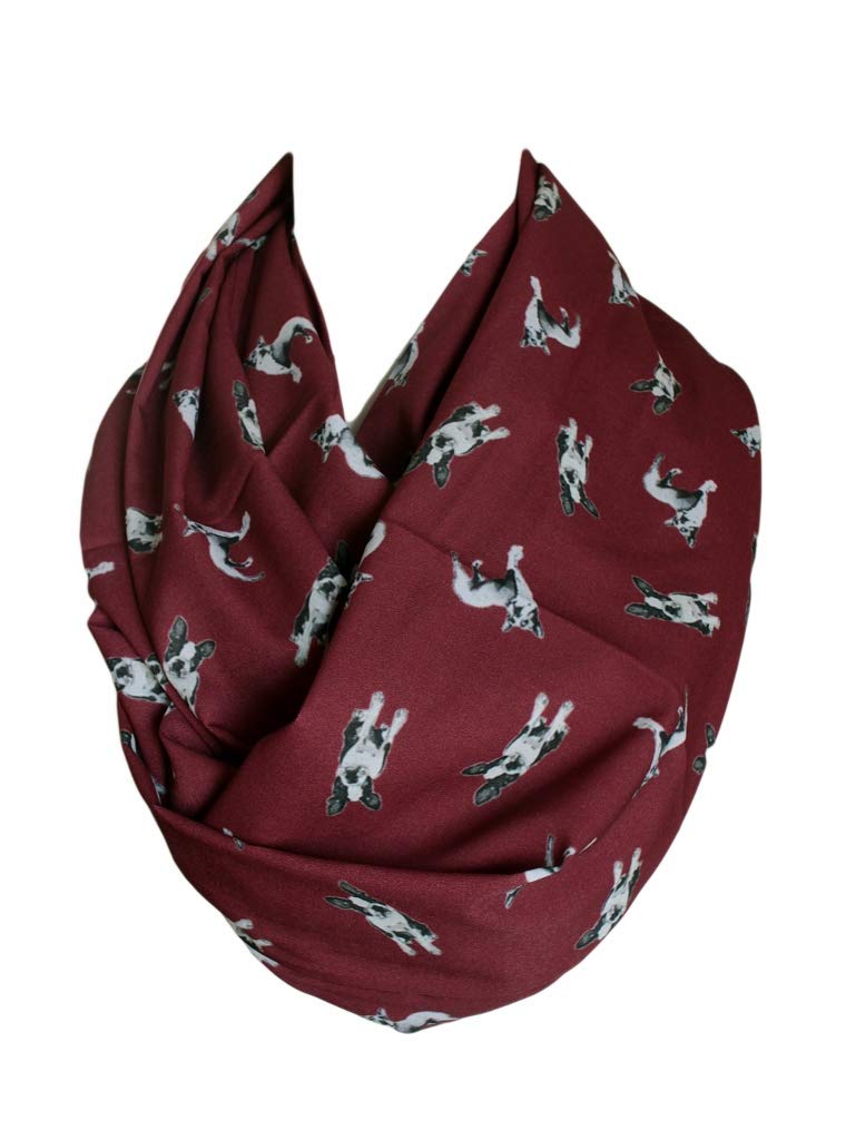 Etwoa Boston Terrier Claret Red Print Infinity Scarf Circle Loop Scarf, Claret Red, Large