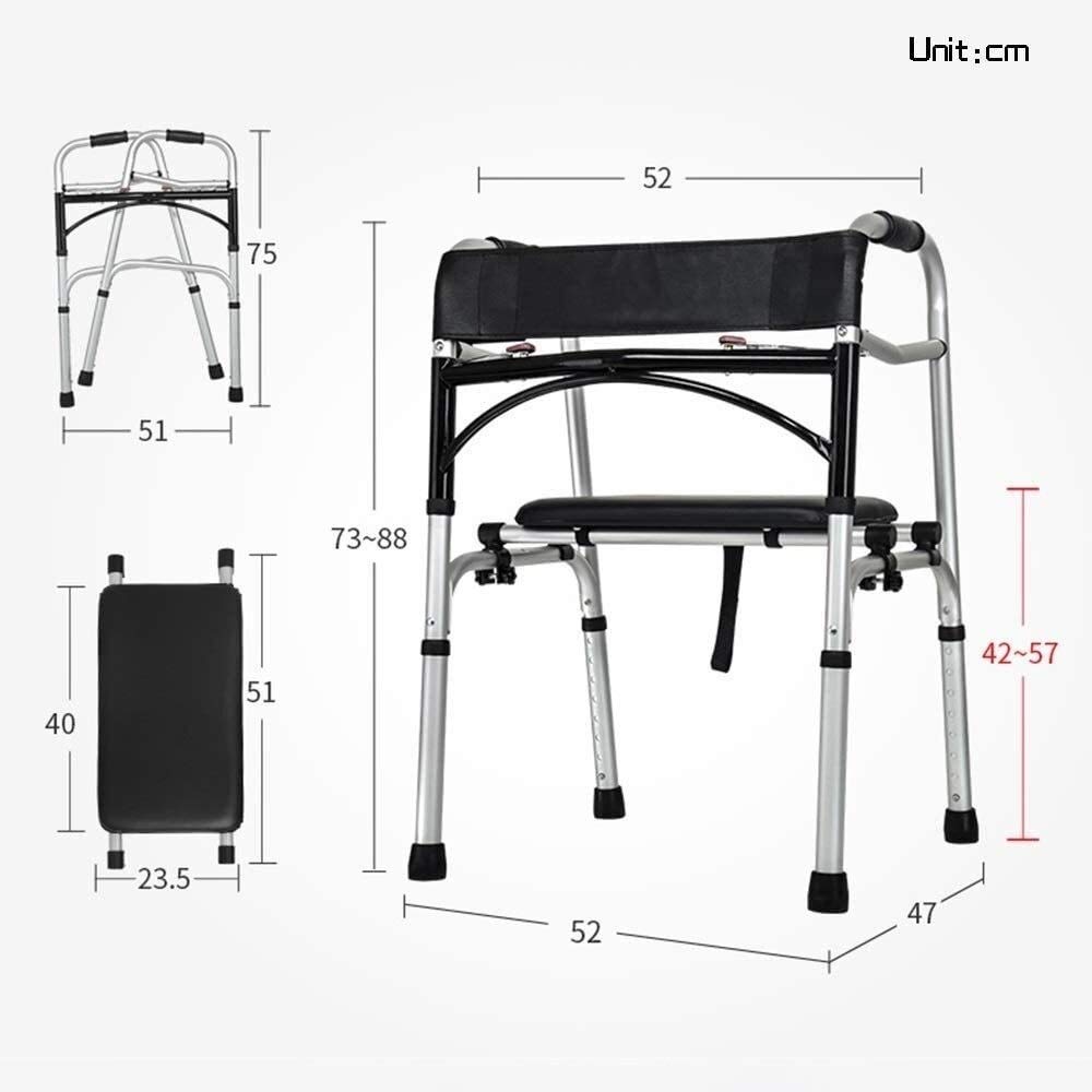 Andador con ruedas para personas mayores, andador de viaje plegable con ruedas y freno de mano, marco de aluminio de altura ajustable, compacto y portátil
