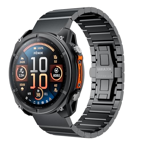 LULULOOK �`�^���o���h Garmin Watch Fenix 8 51mm/7X/6X/5X Plus�p 26mm �`�^�����^�������o���h Garmin Watch Enduro 3/2 Fenix 7X/7X Pro/Solar�p DLC�R�[�e�B