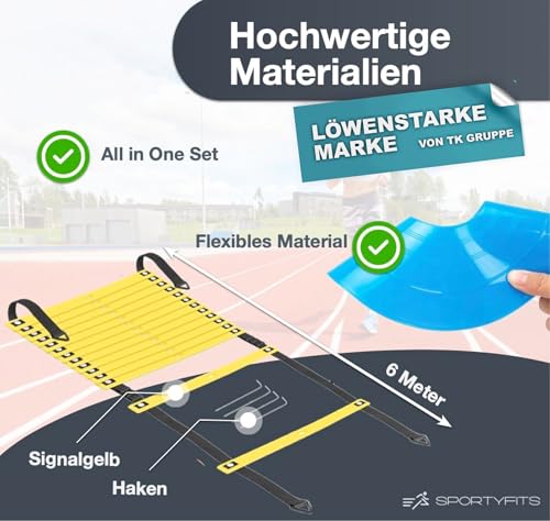 Agility Ladder Set d'entraînement – 6 m d'échelle d'entraînement & 10 chapeaux pour slalom – Accessoires d'entraînement de football & entraînement de football – Image 3