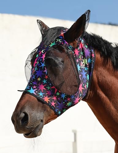 Harrison Howard Stretch Fly Mask With Forelock Opening And Patterns Comfortable Breathable Snug Fitting Horse Fly Mask Luminous Stars M thumb #4