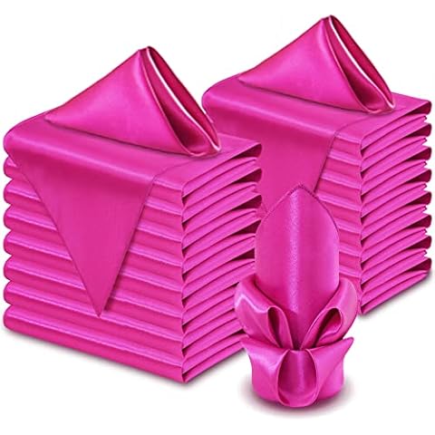 Aormenzy 60 Pack Hot Pink Satin Napkins 17 x 17 Silky Napkins, Party Cloth Napkins Square Satin Napkins, Dining Table Napkins Soft Cloth Napkins for Wedding, Banquet, Party Decoration Cover