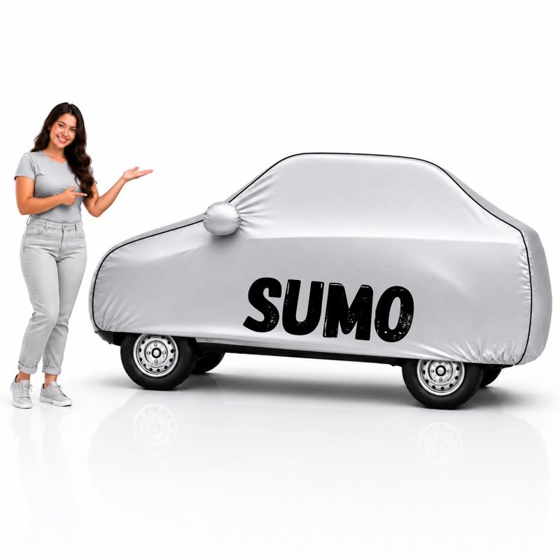 Image of Long-Life 100% Waterproof Sumo Car Body Cover for Dust & Rain, Compatible with All Models of Sumo Car Cover, Comes with Bird Droppings, Scratch, UV and Paint Protection - Silver