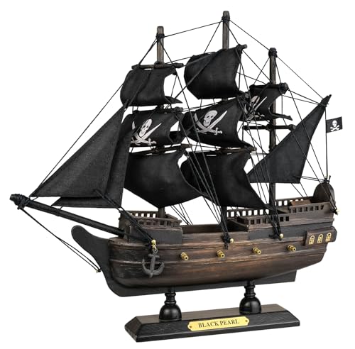SAILINGSTORY Wooden Pirate Ship Model Black Pearl Sailing Ship Decor 10