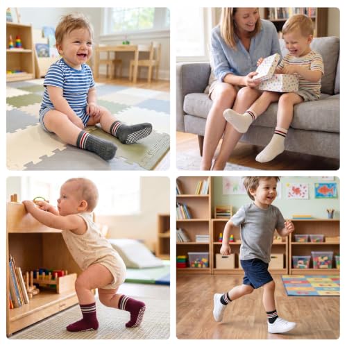 Image of Toddler Non Slip Cotton Crew Socks with Grips for Baby Boys Girls