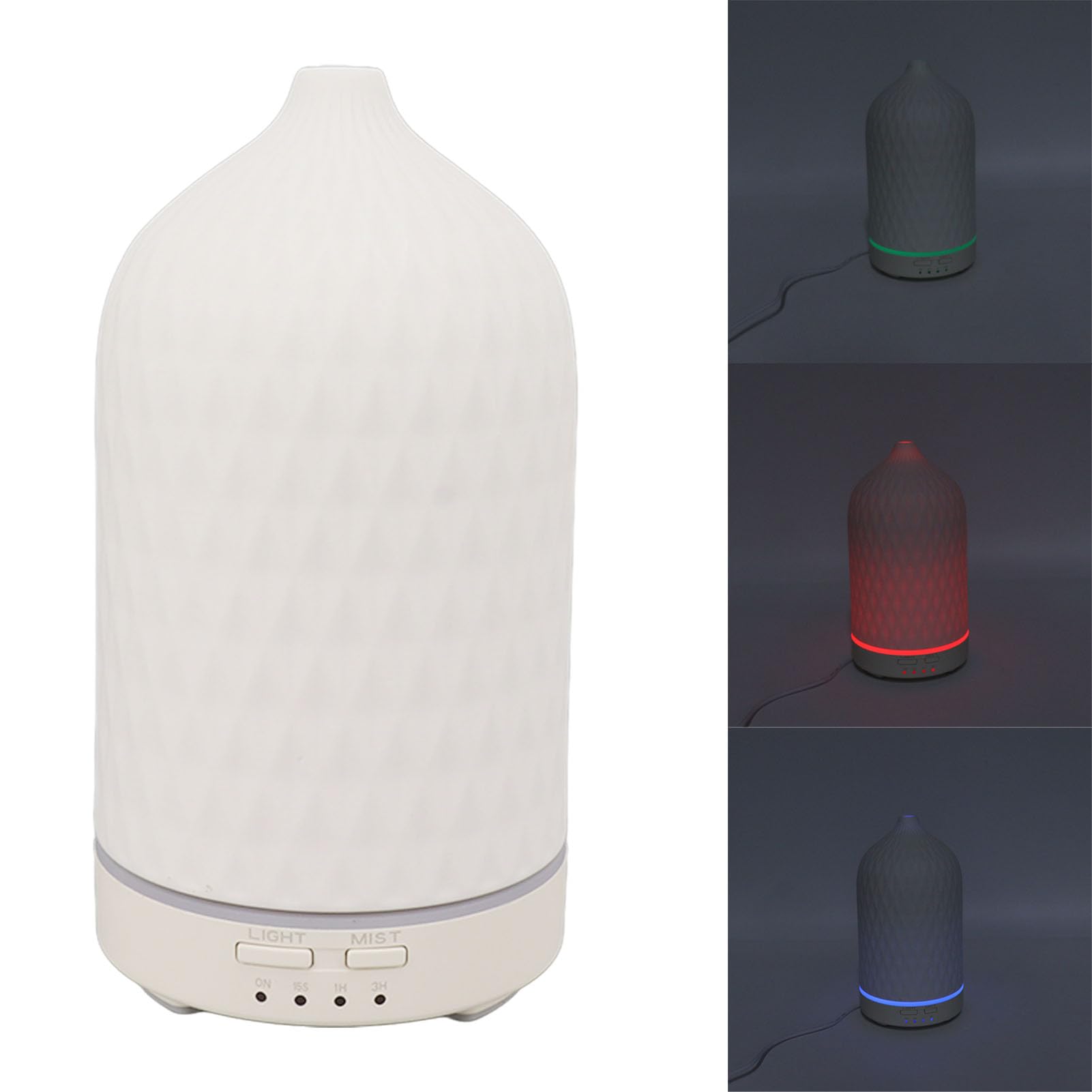 Fdit Diffusore di Oli Essenziali in Ceramica Umidificatore a Nebbia Fredda da 300 Ml con Luci LED a 7 Colori Timer Spegnimento Automatico per Ufficio Domestico (Spina europea)