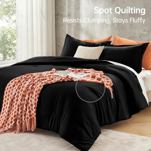 Image of MUXHOMO Black King Size Comforter Set, All Season Ultra Soft Down Alternative Bedding - 3 Piece Lightweight Bed Set Includes 1 Comforter (104 inchx90 inch) and 2 Pillow Shams (20 inchx36 inch)