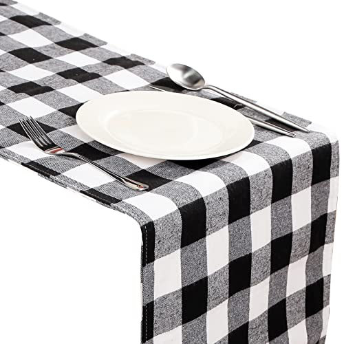 Exclusive Discount 60% Price HAKACC 14×108 Inch Black and White Buffalo Plaid Table Runner Cotton Burlap Table Runner for Christmas Holiday Birthday Party Table Home Decoration