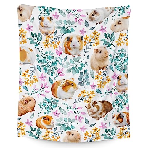 Guinea Pig Blanket Gifts - 60x80 Inches Cute Throw for Girls & Boys - White Soft Fuzzy Blankets for Bed, Couch & Living Room