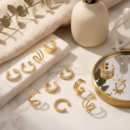 Image of Ear Cuffs Non Piercing 14K Gold Plated Ear Cuff Earrings for Women Trendy Clip on Cartilage Earring Stacks Non Pierced Adjustable Fake Earrings Set Jewelry Christmas Gift 2026 Stocking Stuffers