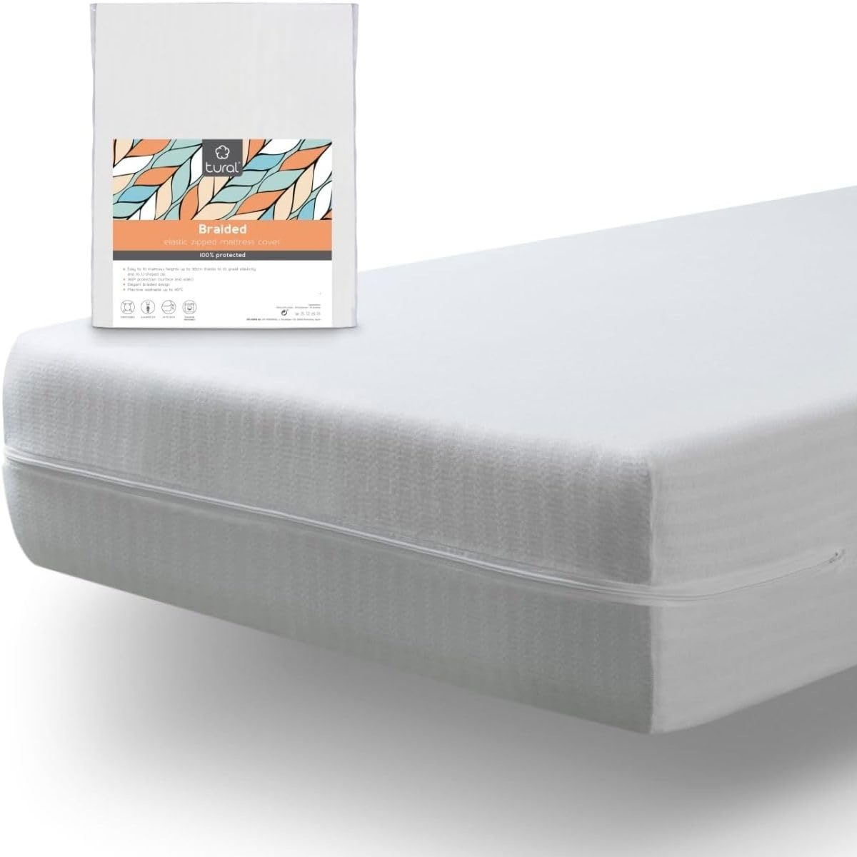 Tural - Fodera per materasso 120x190/200 cm Piazza e mezza | Regolabile | Certificato Oeko-TEX | Materasso con Cerniera | Protezione Ottimale e Resistente - Bianco