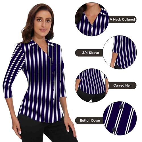 Image of Soneven Womens Golf Polo Shirts 3 /4 Long Sleeve V Neck Button Down Shirts Business Causal Work Blouses Tops