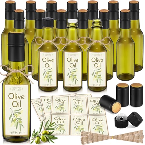 Havawish 20 Pcs 5oz Glass Olive Oil Bottles Green with Screw Cap