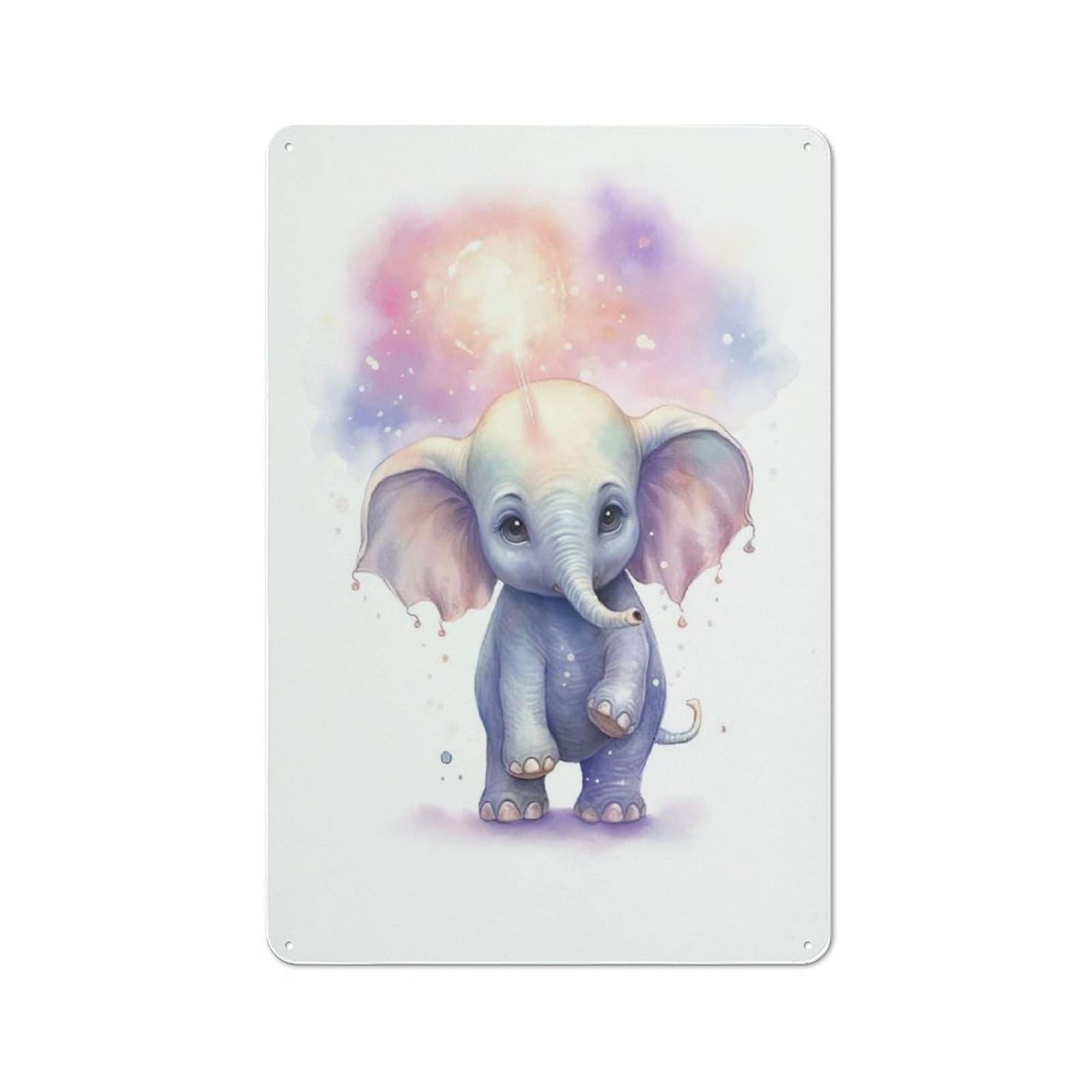 Junmoney Style-22 Watercolor Baby Elephant Rustic Tin Sign 30X20cm, Vintage Porch Wall Decor For Conservatory, Home Bar Or Utility Room