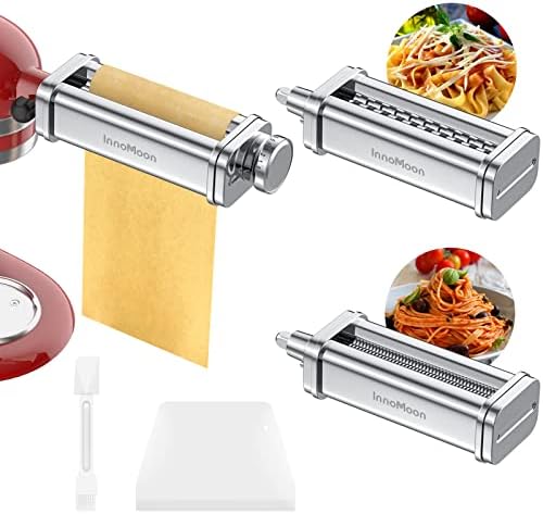 Pasta Maker Attachment for KitchenAid Mixer 3 Set Include Pasta Sheet Roller, Spaghetti, Fettuccine Cutters Pasta attachment Stainless Steel Accessories for KitchenAid by InnoMoon