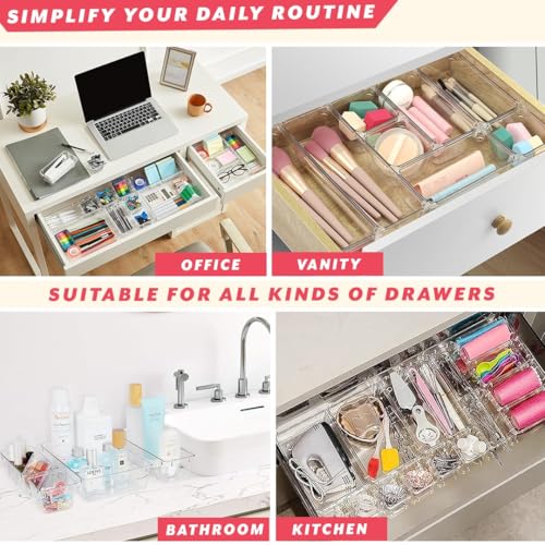 Image of TONY STARK 20-Piece Unbreakable /Non scratchable Drawer Organizer Set|Multi-Purpose Storage & Divider Trays in 4 Sizes|Dressing Table & Cosmetic Organizer|Kitchen, Office & Bedroom (Clear Transparent)