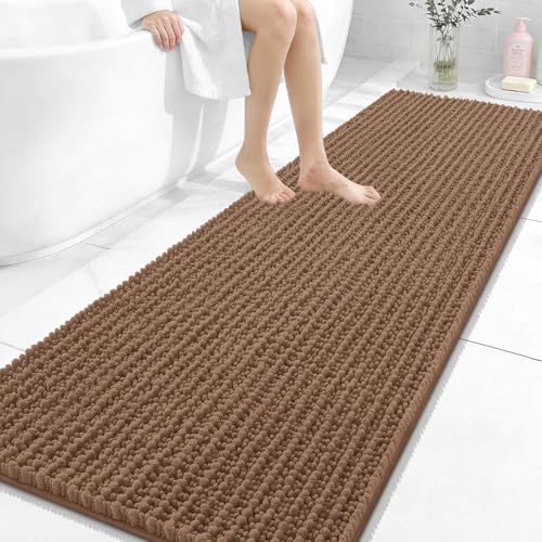 Image of OLANLY Long Bathroom Rugs Runner 70x24, Thick Soft and Absorbent Chenille Bath Mat, Non-Slip, Machine Washable Quick Dry Bath Rugs for Tub Shower Floor, Home Decor Accessories, Mocha