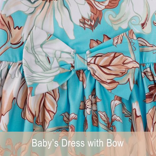 Image of Mommy and Me Floral Dresses Mother Daughter Matching Short Sleeve Tshirt Midi Dress Crew Neck Outfits with Pockets