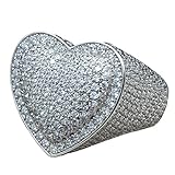 SilverDia Round Cut Diamond Unique 3D Heart Shape Pave Engagement Rings For Women's 14k Yellow Gold