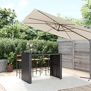 CFODOJ Czarny Stół Barowy z Rattanem