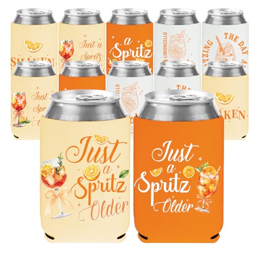 Image of Aperol Sprritz Decor Can Sleeves, 12 Pcs Aperol Sprritz Birthday Party Decorations, Orange Lemon Citrus Glasses Beer Cans Coolers for Summer Beach Bachelorette Wedding Party Favors Supplies