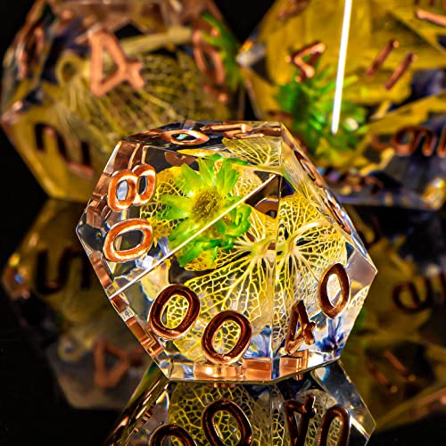 Kerwellsi Resin Dnd Dice Set, Flower Sharp Edge D&D Dice, Rpg Role Playing Dice, Dungeons And Dragons Dice With Gith Box, 7 Piece Polyhedral D And D Dice D20 D12 D10 D8 D6 D4 #TOP1