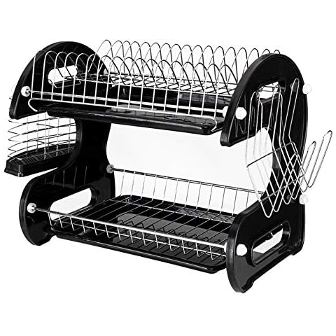 Dish Drying Rack Utensil Holder with Bowls and Dishes and Chopsticks and Spoons Collection Shelf and Dish Drainer for Kitchen Counter 2 Tier, Black (BH014 Black-1) Cover