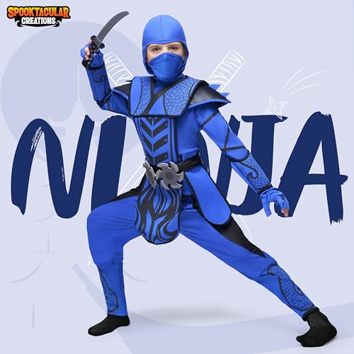 Disfraz de Ninja para Niños Azul Mediano 8-10 años miniatura 2