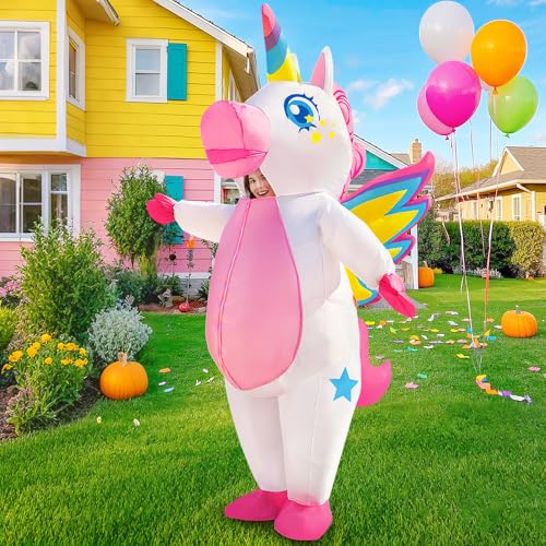 KOOY Unicorn Costume, Inflatable Unicorn Costume Adult, Blow Up Costumes for Adults, Funny Halloween Costumes Unicorn Suit for women3
