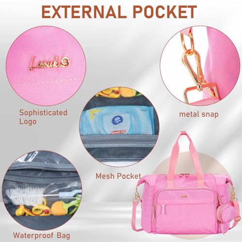 Image of 7pcs Diaper Bag Tote, Large Mommy Travel Diaper bags, Baby Diaper Tote Bag for Mom Hospital Baby, Pink
