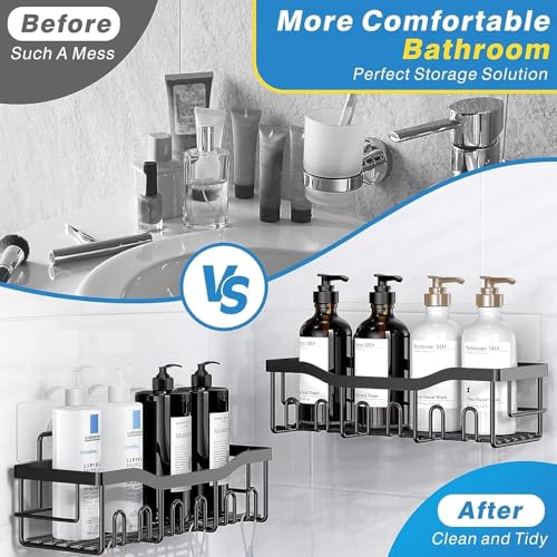 Image of Nieifi KIMEE 5 Pcs Bathroom Organiser Without Drill - Stainless Steel Bathroom Accessories Set, Self Adhesive Shower Caddy Stand for Wall, Rustproof Storage Rack for Shampoo, Soap, Toothbrush Holder