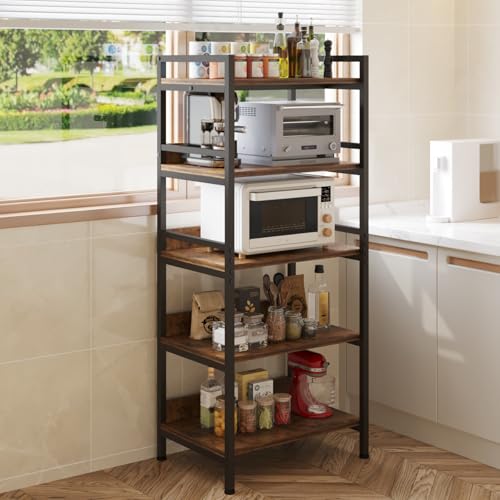 HOME CUBE 5-Tier Metal Storage Shelf with Wooden Shelves, Kitchen...