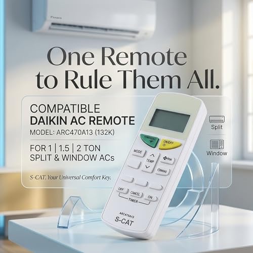 Image of S-CAT Compatible with Daikin AC Remote Original ARC470A13 Model 132K (No Backlight) Suitable for 1 1.5 2 Ton Split /Window AC (Match Old Remote Exactly, for Any Issues Contact Customer Care)