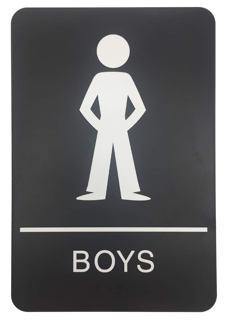 Boys ADA Compliant Restroom Sign - Includes Adhesive Tape and Instructions (1 Sign, Black)