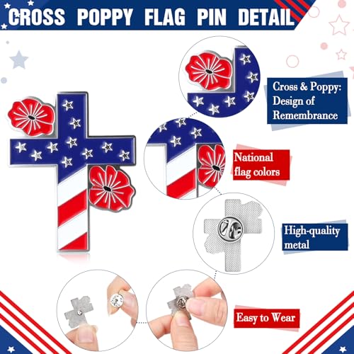 Image of Tondiamo Patriotic Veterans Poppy Lapel Pins Gift Bulk with Memorial Day Thank You Cards Flower Brooch Badge Soldier Souvenir