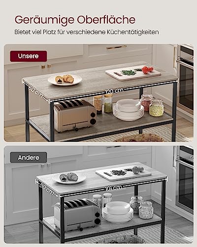 Foto von VASAGLE Küchenregal mit großer Arbeitsplatte, 3-stufiges Mikrowellenregal, Stahlrahmen, 60 x 120 x 90 cm, industriell, leichte Montage, Greige-schwarz KKI001B02