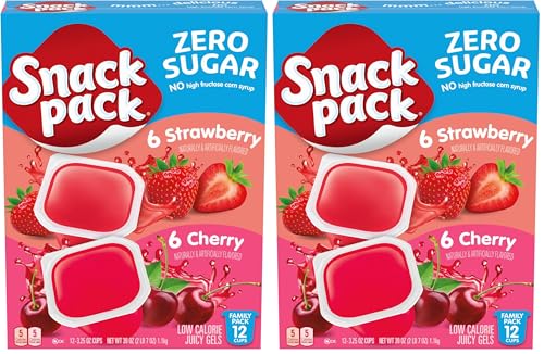 Snack Pack Zero Sugar Strawberry and Cherry Flavored Low Calorie Juicy Gels Cups, 3.25 oz., 12-Count Family-Pack (Pack of 2)