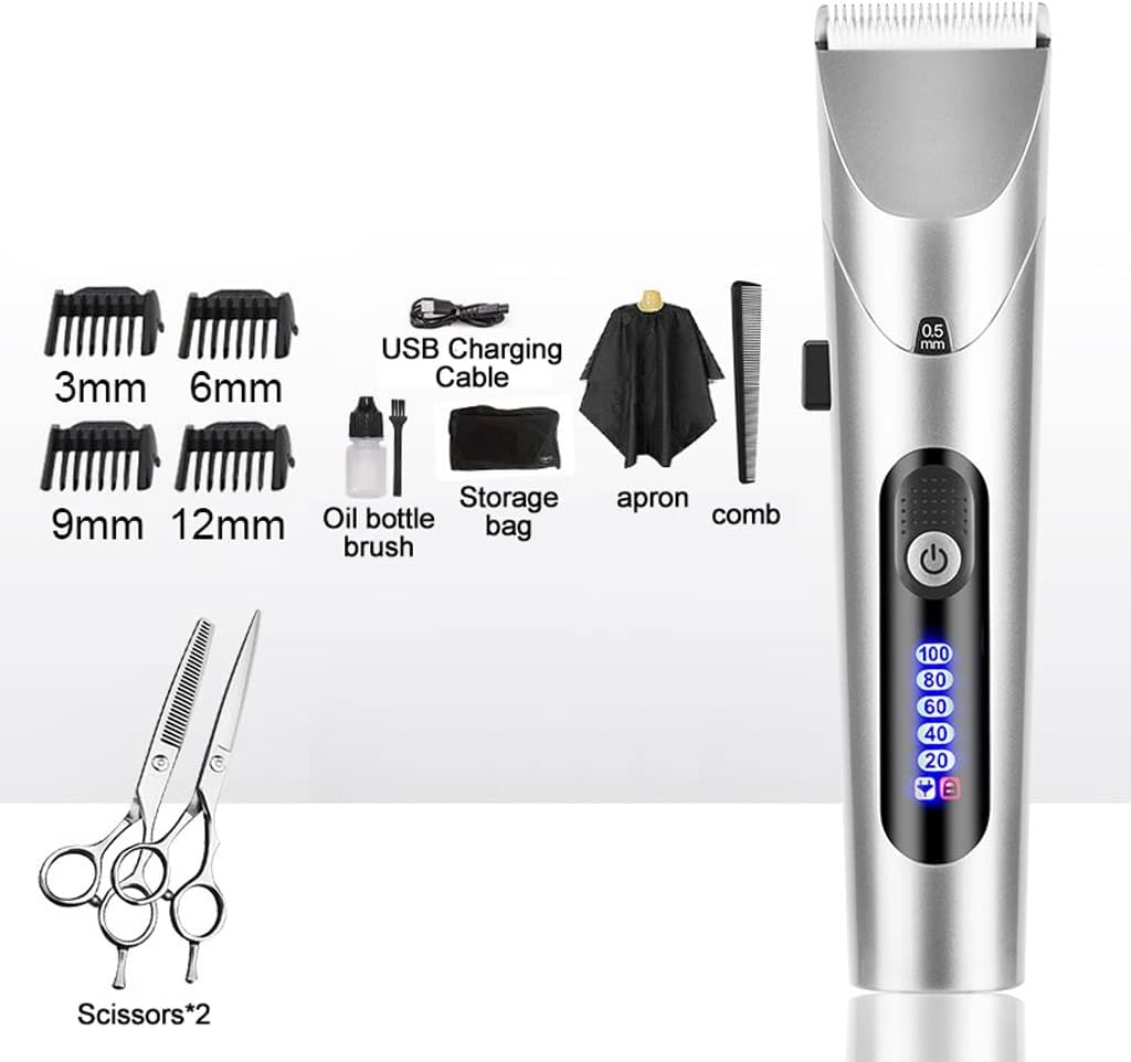 Hair Clipper Professional Electric Trimmer with LED Screen Washable Rechargeable Men Strong Power Steel Cutter(E)