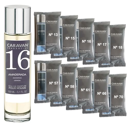 CARAVAN FRAGANCIAS Perfume de Hombre Nº16 de 150 ml + Set de 10 Viales de Fragancias Masculinas distintas de Caravan para descrubir nuevos aromas