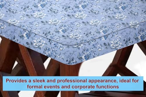 Image of The Furnishing Tree Elastic Cotton Rectangular Center Table Cover 14x24 in Inches Floral White Rose on Blue Base