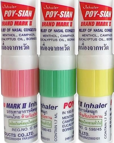 POY-SIAN Mark II Menthol Aromatherapy Nasal Inhaler Natural Herbal Remedy with Cooling Essential Oils Poysian (Pack of 3)
