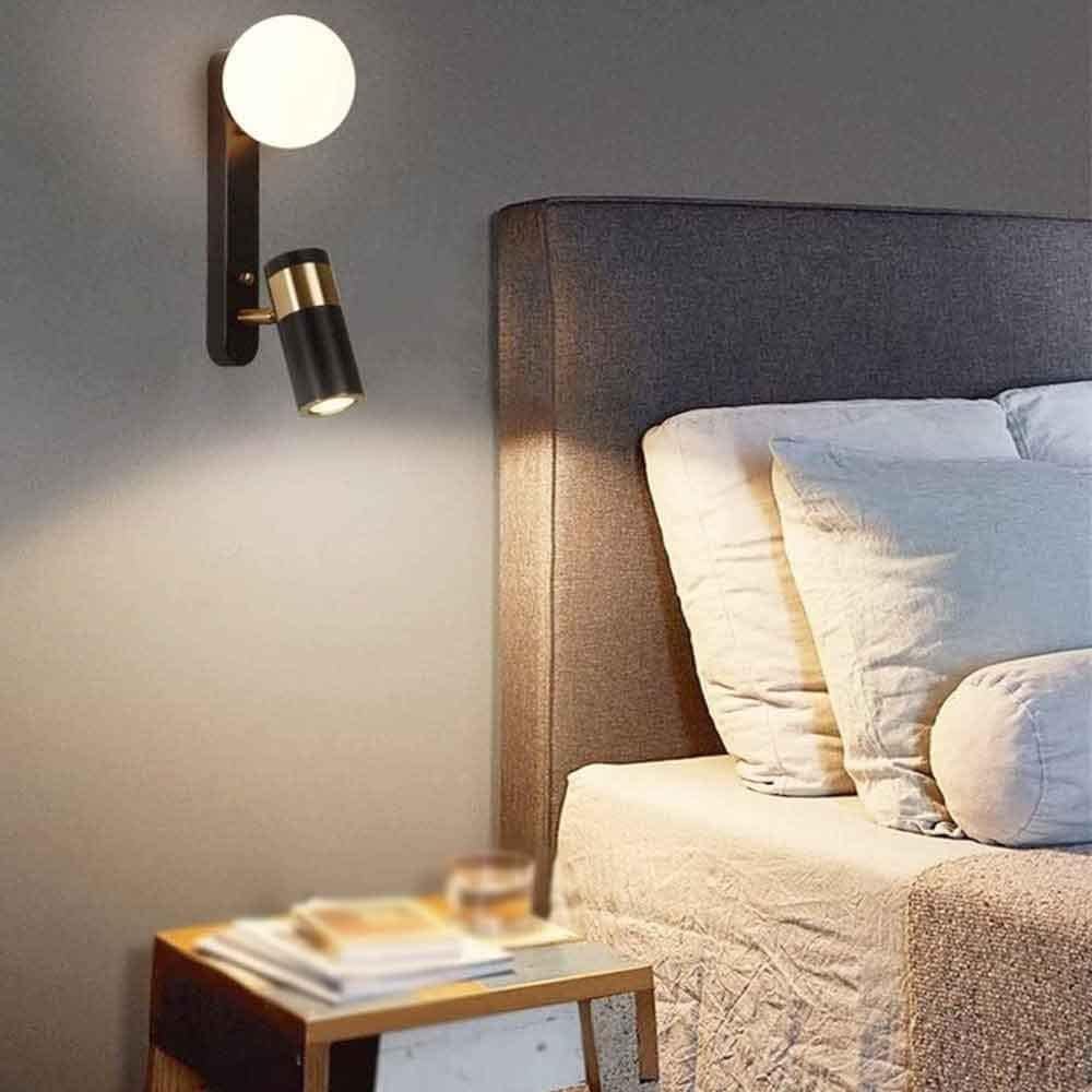 Lampa ścienna Led do wnętrz z regulowanym ramieniem Projektor z kinkietem ściennym ze szklaną kulą kompatybilna z sypialnią, salonem, lampką nocną, żyrandole LED, Bl