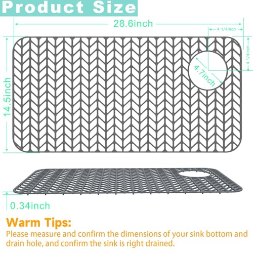 AWOKE Sink Protectors for Kitchen Sink,Kitchen Sink Protector Mat - 28.6" x 14.5" Heat-Resistant Silicone Folding Non-Slip Mat for Stainless Steel Sink with Right Drain (Grey)